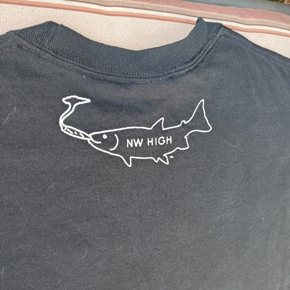 Black "NW High" T-shirt with fish graphic, long sleeve, Size M (unisex) - Picture 6 of 7